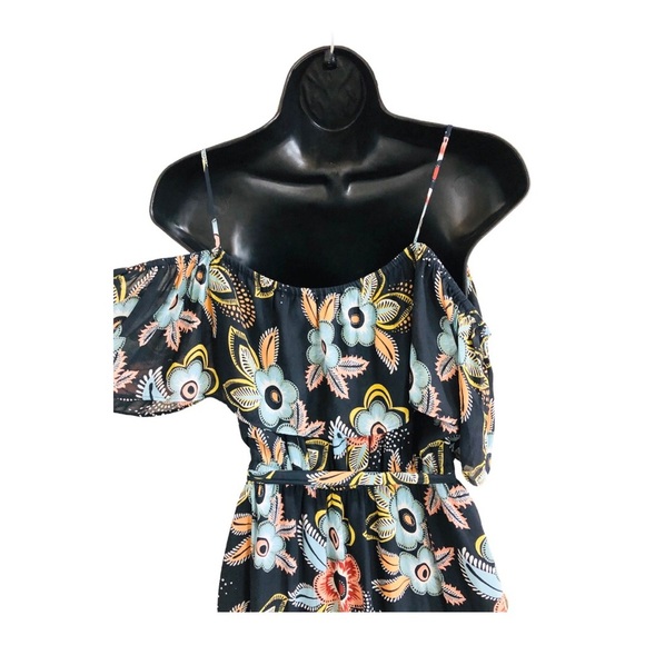 Loft Cold shoulder wrap style v-neck belted dark floral maxi dress size small - Picture 10 of 15